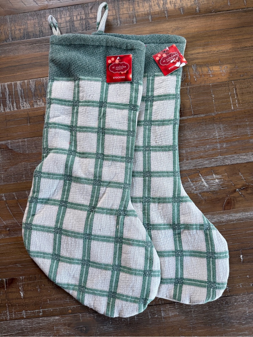 2-Pack - St. Nicholas Square® Green Checkered Christmas Stockings 21” H x 7.5” W